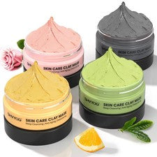 Juego de 4 mascarillas faciales de arcilla - Cúrcuma vitamina C té verde mar muerto barro y ro...