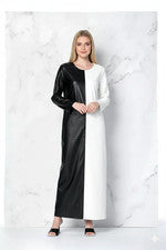 Vestido de Cuero Elegante Cómodo Nuevo De Moda Fiesta Blanco-Negro Elegante Mujeres Genuino
