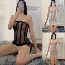 Puppe Kleid Kleid Transparenter Schlauch Trägerlos Weiß/Schwarz/Grau Clubwear