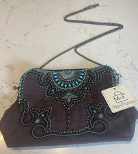 Bolso Bandolera para Teléfono Mary Francis Cuentas a Mano Tierra y Cielo Turquesa