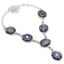 Collar Joyería Plata Esterlina 925 Hecho a Mano Piedras Preciosas Amatista Púrpura Talla 18"