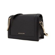 Bandolera MICHAEL KORS Jet Set Leah Cadena Solapa Completa en Cuero Saffiano Negro