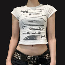 Nueva camiseta corta estampada simple informal cuello redondo personalizada de moda para mujer