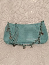 Bolso de Mano Imitación Serpiente con Dijes Cartera Turquesa y Plata tblaq1