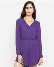 Túnica para mujer Forever 21 púrpura de gasa con cinturón manga larga - Vestido línea A talla M