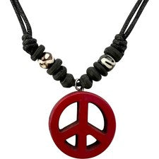 Collar colgante símbolo signo paz rojo cadena cordón negro hombre mujer joyería