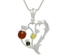 Collar colgante de corazón de plata de ley 925 de ámbar báltico natural