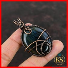 Colgante boho chakra de tercer ojo hecho a mano envuelto en alambre de labradorita natural cobre