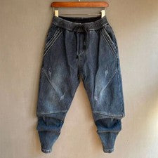 Moda Para hombres Cordón Denim Pantalones Ajustados Jeans Retro Cintura Elástica Informal