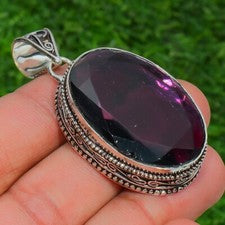 Colgante de joyería de corte ovalado de plata de ley 925 hecho a mano con piedras preciosas de amatista africana