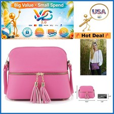Bandolera Fucsia Lunar Ligera Cúpula con Borla y Bolsillo con Cremallera