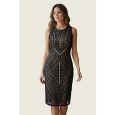 Nuevo Vestido Vaina Mossimo Negro Corte Láser Ikat Midi Para Mujer Talla S