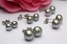 Gris 6mm-10mm Cultivo Agua Dulce Perlas Joyería Pendientes Pendientes Plata 925 Nuevo