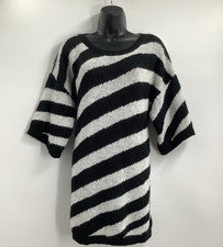 Nueva Colección Italia Mujer Negro/Blanco Rayas Tejido Mini Suéter Vestido Talla S/M
