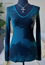 CAMISA DE ENCAJE CRUZADO NEGRO AZULADO CRISTAL ADORNADO EE. UU. VOCAL para mujer S M L XL Y2K