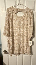 Vestido para mujer eci marfil forrado beige con diseño floral dorado talla XL NUEVO CON ETIQUETAS