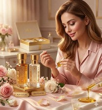 Juego de regalo de lujo Attar para ella Ruh Gulab rosa y almizcle blanco perfume aceites regalos
