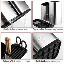 Soporte de utensilios de cocina moderno con mucho espacio para 12 utensilios aspecto plateado