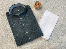 Conjunto túnica cosida para hombre indio Kurta Top caballero pantalón Kurta con hilo ajustable