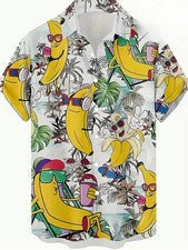 Camisa de Verano Para Hombres Con Botones Divertida Dibujos Animados Plátano Fruta Hawaiana Top Novedad