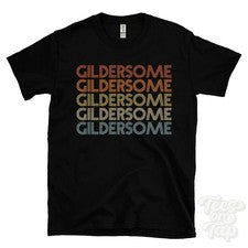 CAMISETA ESTILO RETRO REPETIDO DORADO para hombre y mujer Reino Unido top name regalo