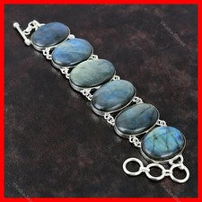 Venta de Halloween Pulsera Bisel Cadena Aniversario Labradorita Natural Plata 925