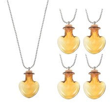 5 Pcs Vial Necklace, Stainless Steel Glass Heart Perfume Bottle 27mm, Orange