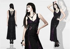 Elegante vestido de fiesta Eva Lady Deep V sin mangas negro transparente con púrpura