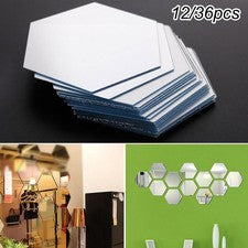 12/36 Piezas Espejo Extraíble Hexágono para Acrílico Pegatinas de Pared Arte Hágalo Usted Mismo Hogar