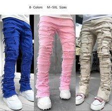 Pantalones de algodón estilo callejero medio elásticos informales punk con borlas de pierna recta para hombre