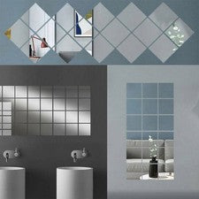 Actualiza la decoración de tu hogar con pegatinas de pared de azulejos de vidrio con espejo cuadrado 16 piezas