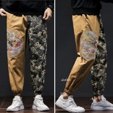 Hombres Bordados Dragón Patrón Cónicos Pantalones Estilo Harén Hip Hop Informales Nuevos