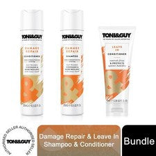 Toni&Guy Paquete de Champú Reparador de Daños, Acondicionador y Acondicionador Deja en