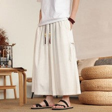 Pantalones informales estilo chino de algodón y lino de pierna ancha pantalones rectos