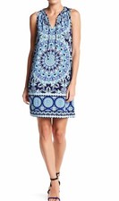 Vestido para mujer London Times 16 Petite azul multi sin mangas esfera solar cambio nuevo con etiquetas