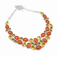 Collar de joyería de plata de ley 925 hecho a mano con piedras preciosas de ámbar y citrino tamaño-18"