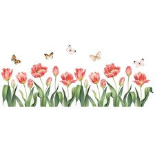 Pegatinas de pared pelables hágalo usted mismo decoración del hogar tulipán flor y arte mariposa