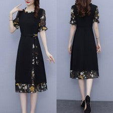 Vestido midi de gasa con estampado floral de mujer patchwork una línea moda fiesta talla grande