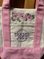Mini bolso de mano de lona Trader Joe's rosa con diseño de hibisco con cremallera