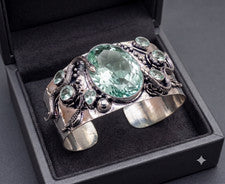 Brazalete Brazalete Joyería Hecho a Mano Plata Esterlina 925 Piedras Preciosas Amatista Verde ADJ"