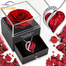 Collar Corazón Océano Rosa Eterna Caja Regalo Día de San Valentín Regalo para Mujer