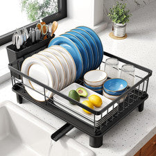 Escurreplatos Pequeno Cocina Acero Inox Con Porta Utensilios Y Bandeja Negro