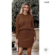 Vestido Suéter Pretty Garden Carmel para Mujer Talla Grande Tejido Body Con Capucha Tejido