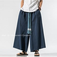Hombres Pantalones Informales Harén Pantalones Hanfu Pierna Ancha Recto con Cinturón Étnico Moda