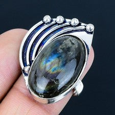 Anillo de joyería de plata esterlina 925 hecho a mano con piedras preciosas d...