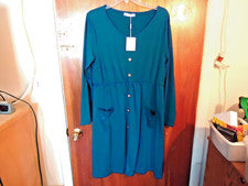 Mujer "NUEVO CON ETIQUETAS " Haute XL Azul Manga Larga Bolsillo Vestido "Hermoso Regalo"
