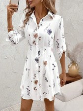 Trajes de vacaciones de verano para mujer versátil vestido camisero estampado floral de cercanías