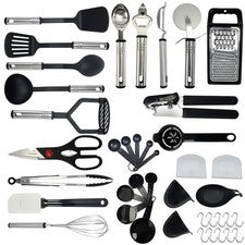 Juego de utensilios de cocina - 30 piezas de cocina resistente al calor negro y plateado