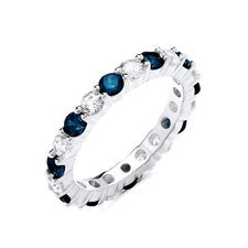 Anillo de plata de ley 925 simulado zafiro azul y circonita cúbica banda de eternidad completa K-S