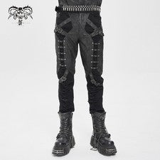 Pantalones Pantalones empalmados de cuero sintético envejecidos góticos negros de moda Diavil para hombre